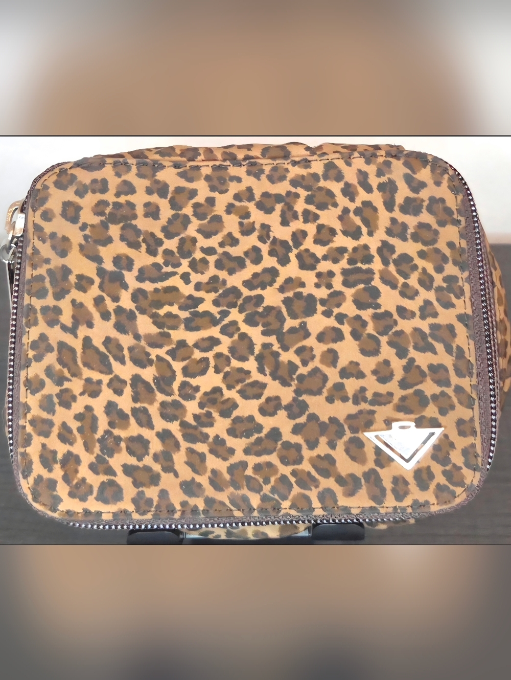 Bottega Veneta Leopard Print Cosmetic Travel Case w/ Mirror Italy Zip Pouch
